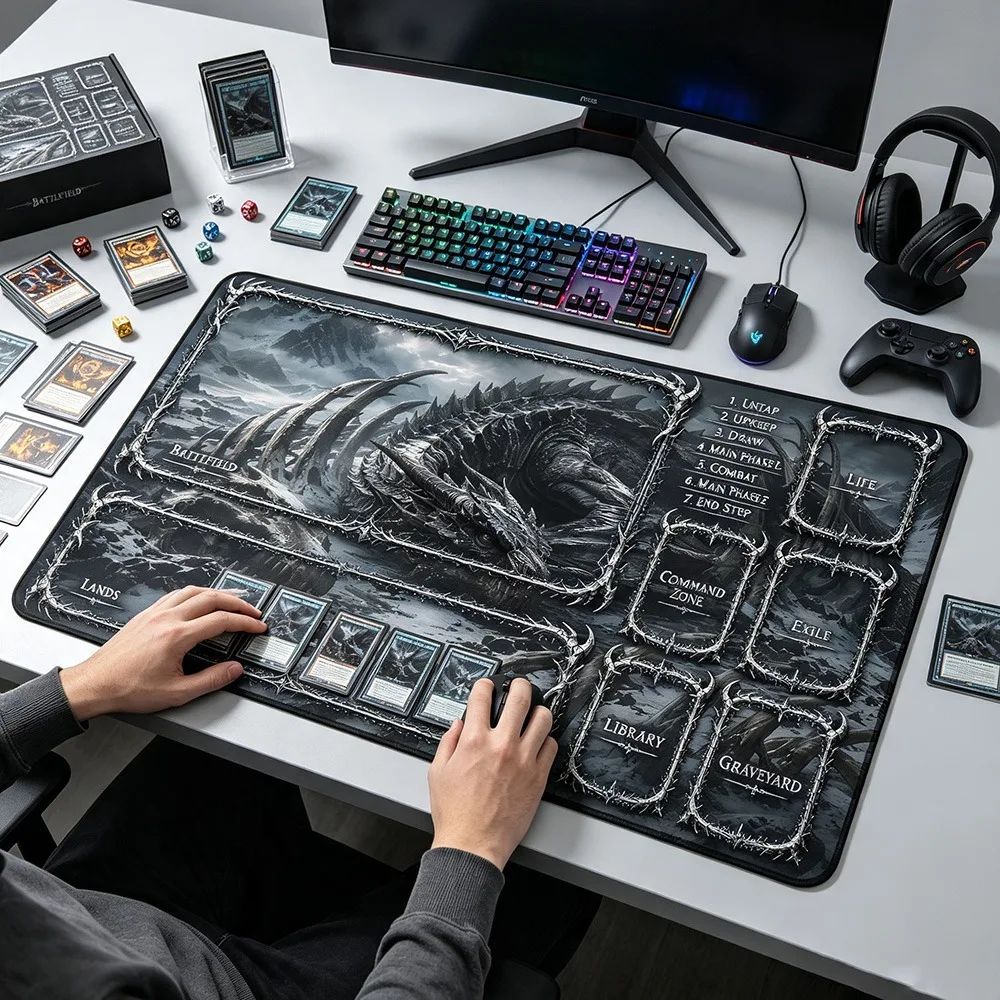 Dark Dragon Pattern Play Mat Durable Office Deskpad Parties Gathering Card Game Mat Non-slip Keyboard PC Game MousePad Card mat