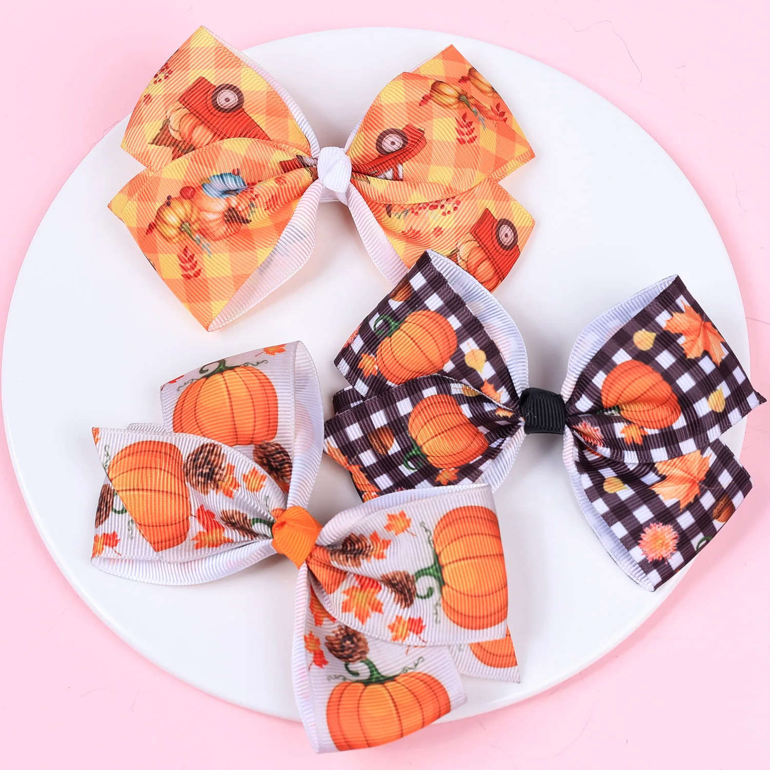 32pc/lot Pumpkin Skeleton Skull Prints Ribbon Bow Baby Hair Clips Hairpins Barrettes for Kid Girls Halloween Party Headwear Bulk