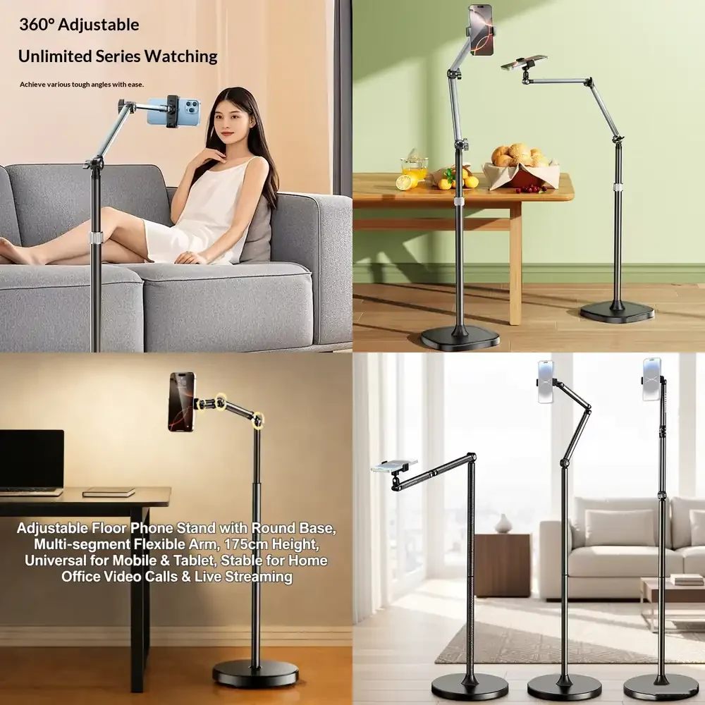 

2026 New Flexible Arm Desk Phone Holder with Rolling Base and Remote Control Ideal for Office Live Streaming and Video Calls