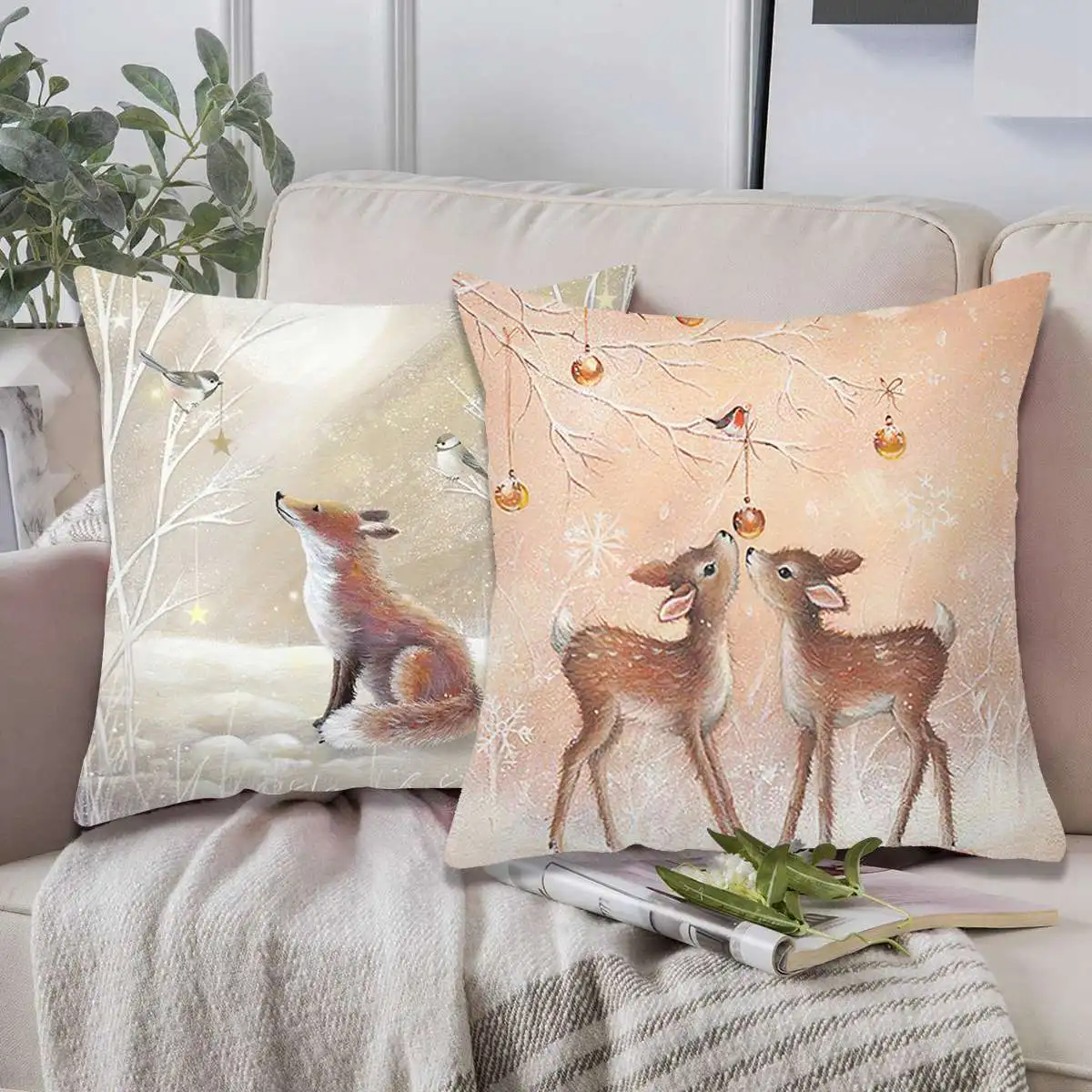 Christmas Cushion Cover Peach Skin Pillowcase Elk Throw Pillow 2023 Xmas Gifts Sofa Decorative Cushions Christmas Pillow Covers