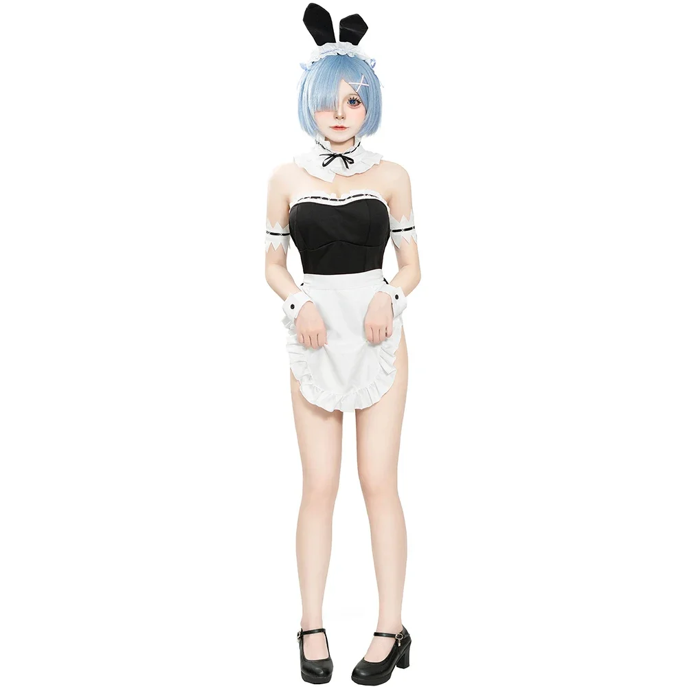 Halloweeen Party Sexy Bunny Girl Maid Outfit Club Maid Waitress Cosplay Outfit Off-shoulder Black And White Dress Uniform