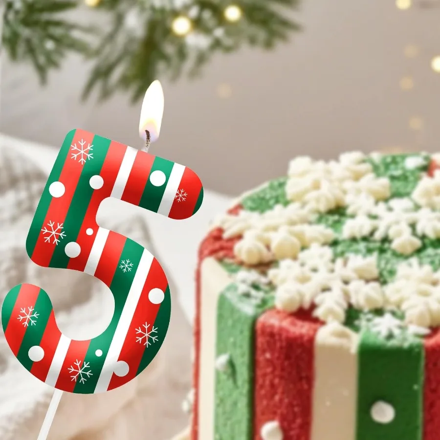 شموع عيد الميلاد بطابع عيد الميلاد للكعكة رقم 5 شمعة عيد ميلاد سعيد كعكة توبر للبنين والبنات حفلة عيد الميلاد #4