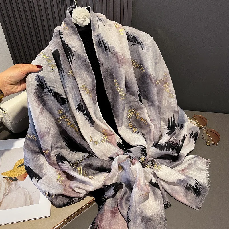 

Winter Ombre Glitter Plaid Fringe Viscose Shawls Scarf Lady High Quality Thick Wrap Beach Stole Bufandas Muslim Hijab 180*90Cm