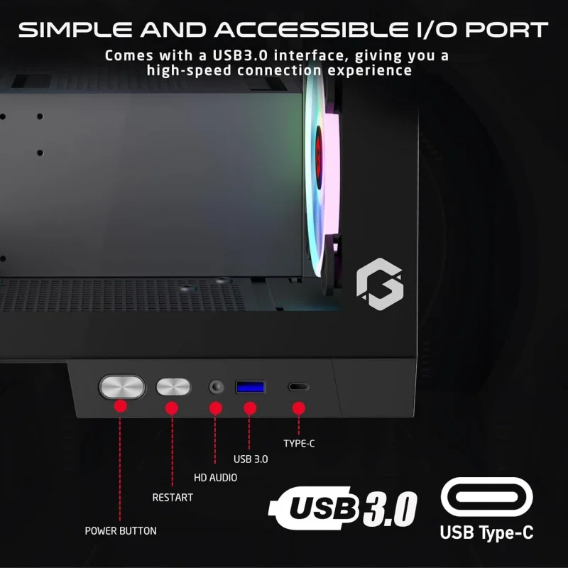 Aotesier Midnight IV Series Mid Tower PC Gaming Case, iluminación ARGB+PWM de 120 mm, vidrio templado, 7 ventiladores de refrigeración RGB preinstalados
