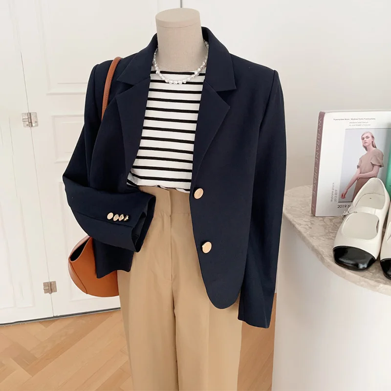 

Faionable Briti Sle ort Length Long Sve Women's Suit Jaet 2025 Spring New Arrival Korean Version Small Size