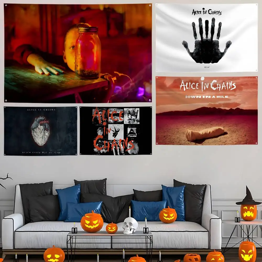 Heavy Rock Band-Alice in Ketten Flagge Benutzerdefinierte Flaggen Wandbehang Wandteppich Outdoor Dekorative Flagge Hintergrund Decke