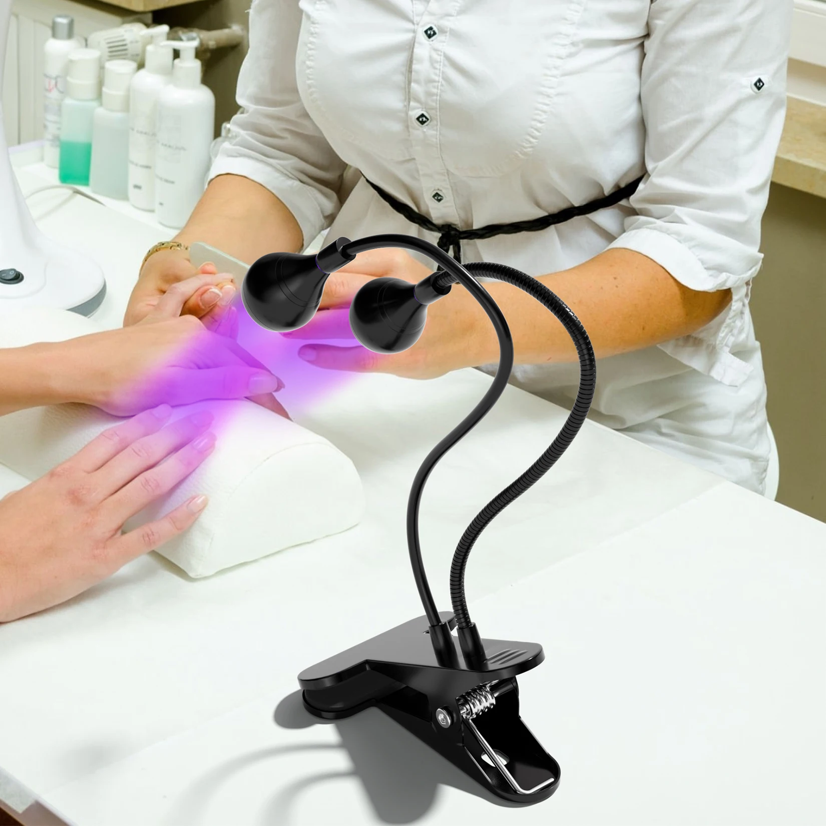 โคมไฟเล็บ LED 3W โคมไฟคอห่านแบบยืดหยุ่น Quicky แห้ง Double-Headed เล็บเครื่องเป่าเล็บเจล Curing Light Plug Play