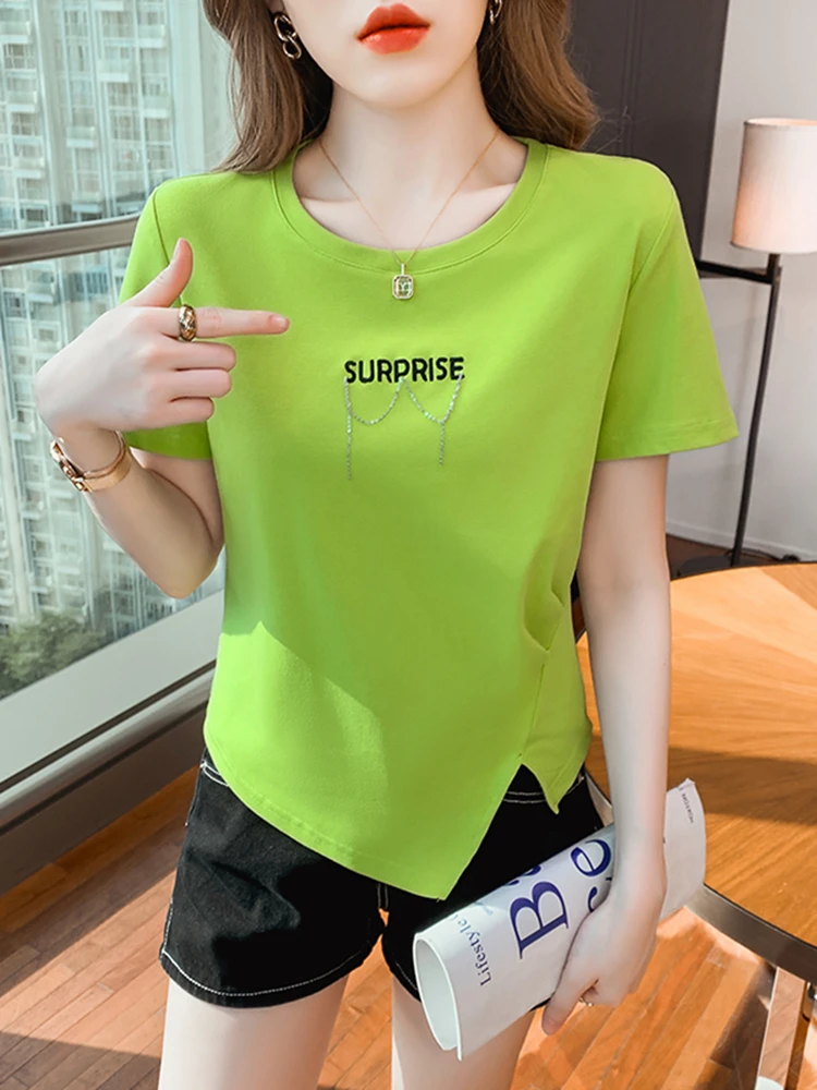 2023 Summer T-shirt Hem Irregular Split Top