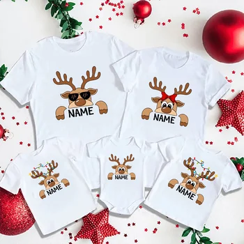 Custom Family Name Clothes Personalized Christmas Family Shirt Christmas Reindeer Print Father Mother Kids T-shirt Baby Romper