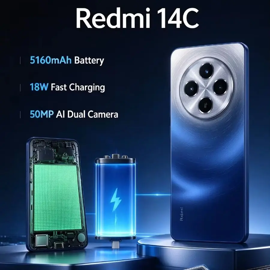 2026 New Redmi 14C Global Version Factory Unlocked Dual SIM Android Phone 8GB RAM 256GB 6.88 Inch Fluid 120Hz HD Display