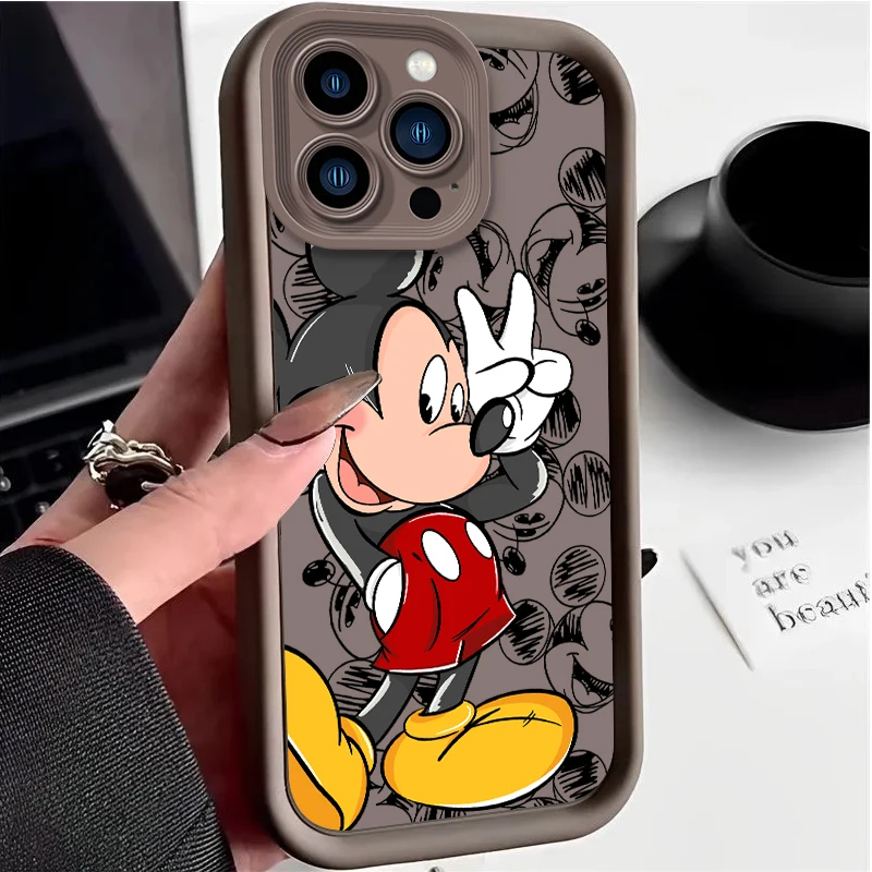 Disney tureMinnie Coque en silicone liquide antichoc pour iPhone, iPhone 15 14 13 12 Mini 11 Pro Max XS X Poly 8 7 6S 6 Plus SE 2020