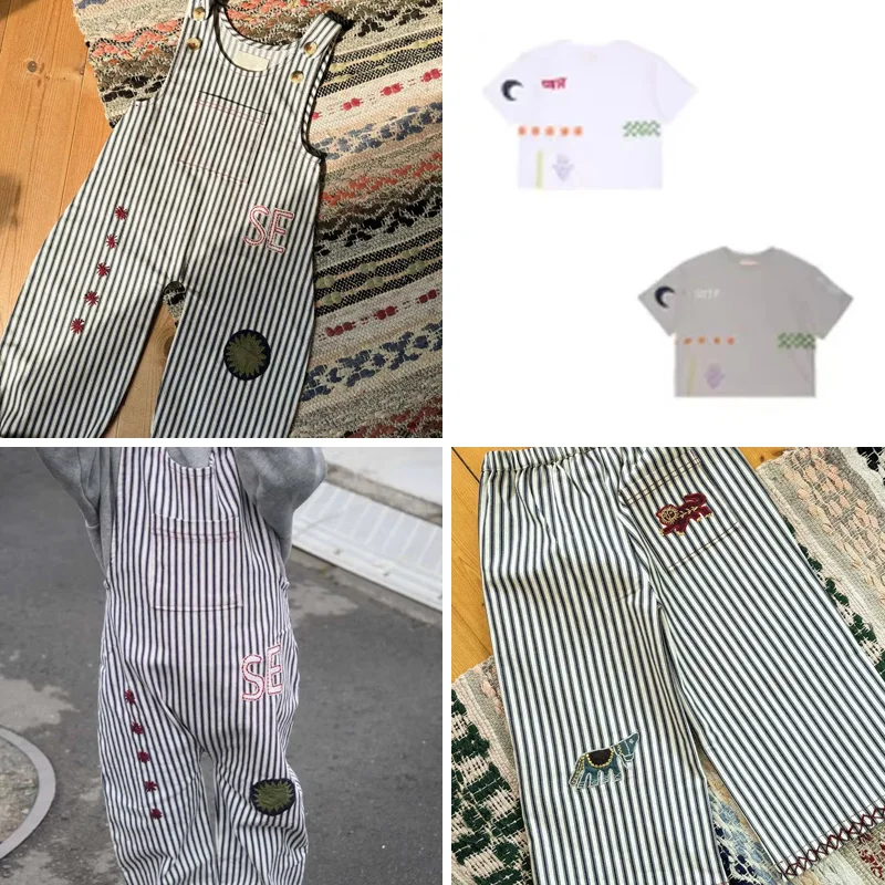 

Предзаказ: Летняя коллекция 2026 – Детская одежда: вышитые полосатые куртки для девочек, брюки для мальчиков, вышитые футболки, комбинезоны для девочек. Бутик-коллекция для детей.