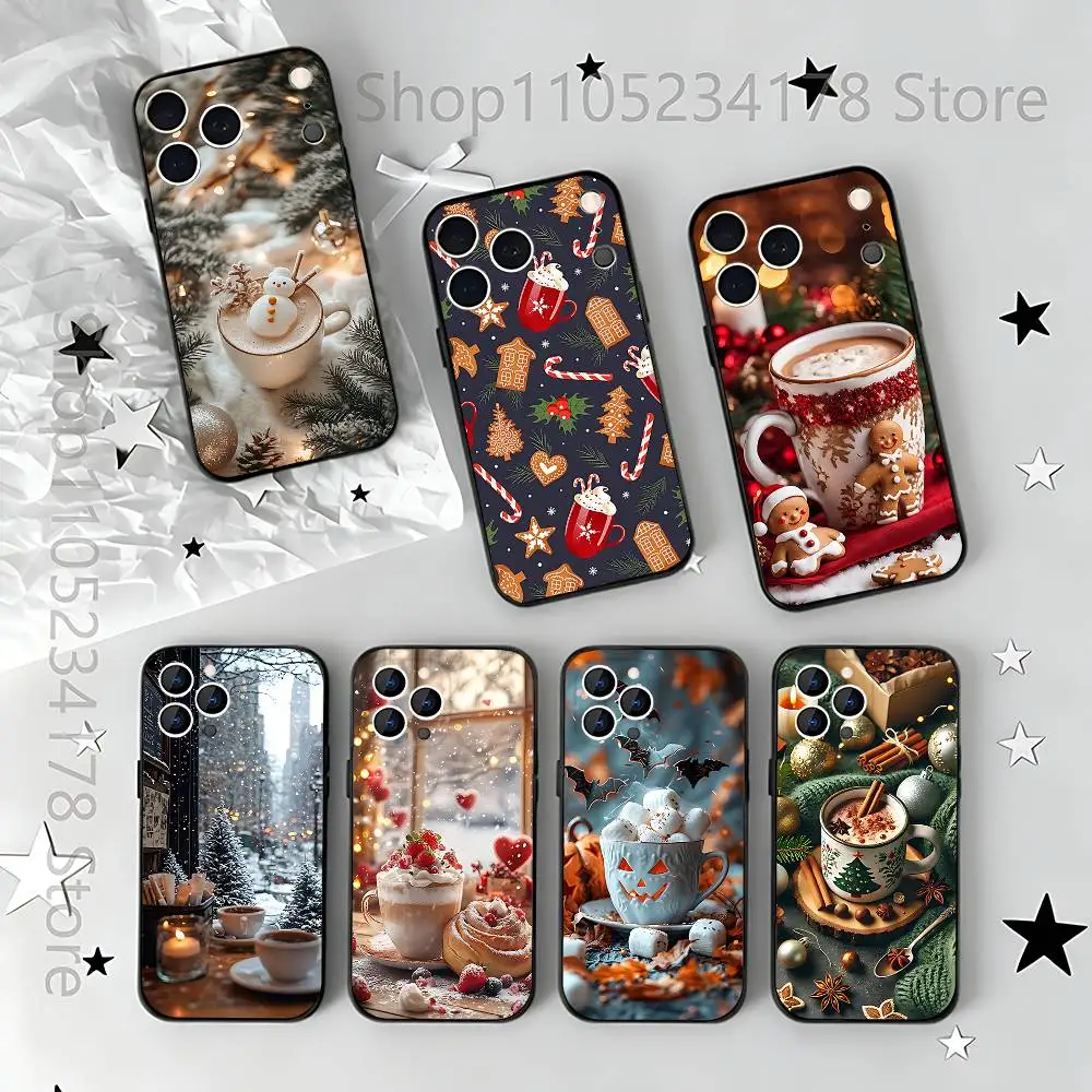 

Christmas Art winter Coffee Phone Case For iPhone 17,16,15,14,13,12,11,Pro,Max,Plus,E,Air,Mini Protective Black Cover