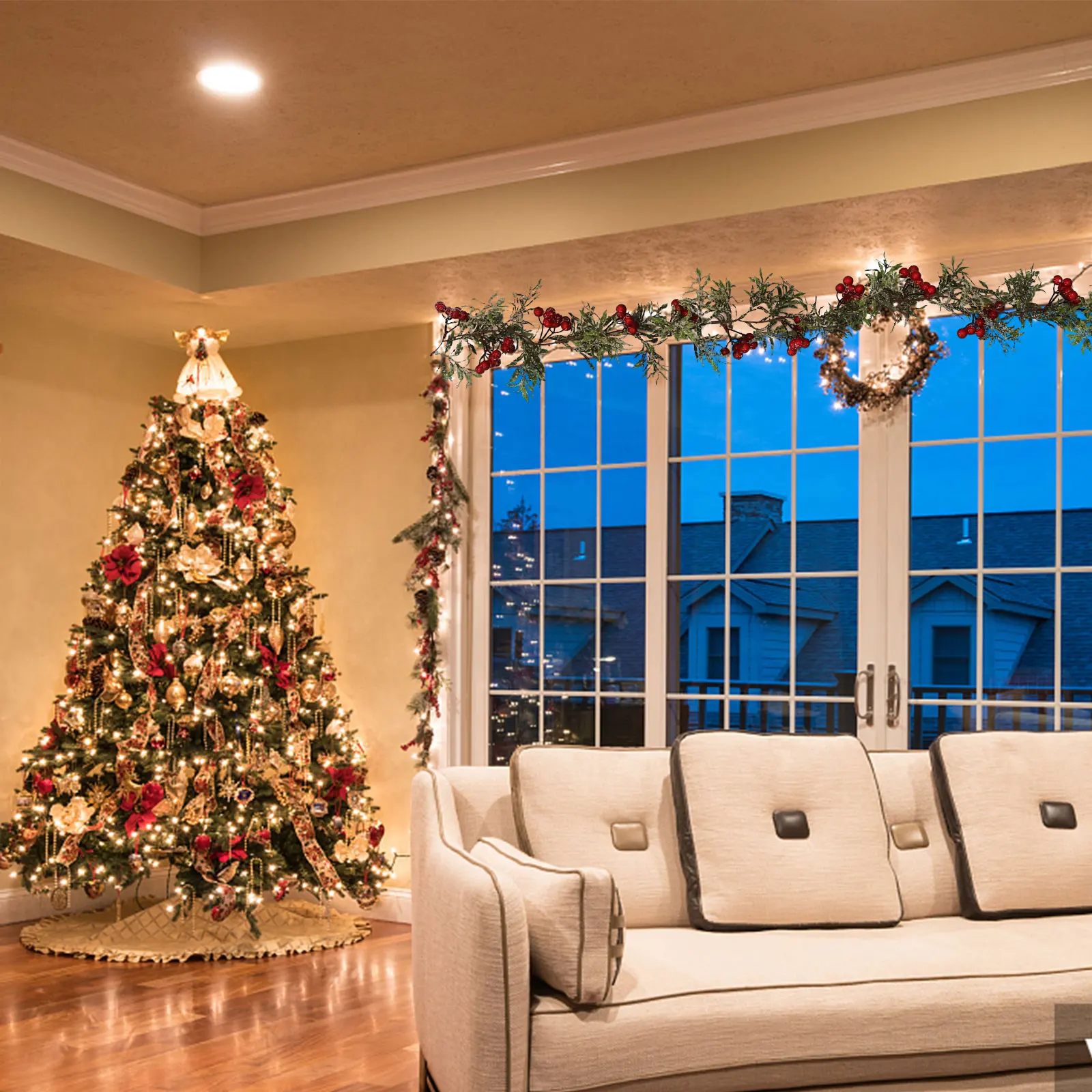 

1pc 180Cm Simulated Pine Branch Rattan Christmas Decoration Diy Festive Home Decor For Tree Mantel Stair Handrail