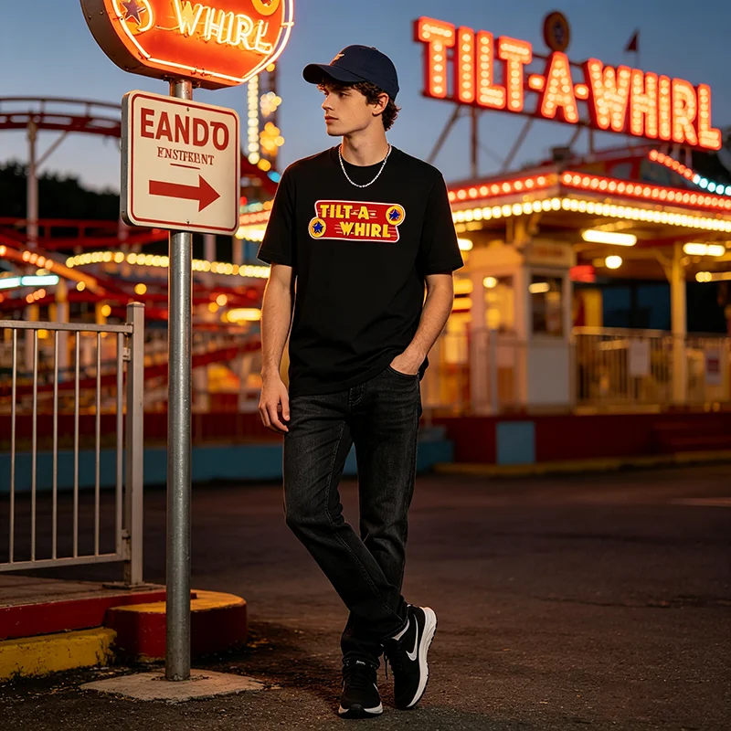 Tilt-A-Whirl T-Shirt Retro Vergnügungspark Klassisches Streetwear-T-Shirt Y2k Persönlichkeit Freizeitpark Grafik Spruch T-Shirt für Damen Herren Top – Detail 10