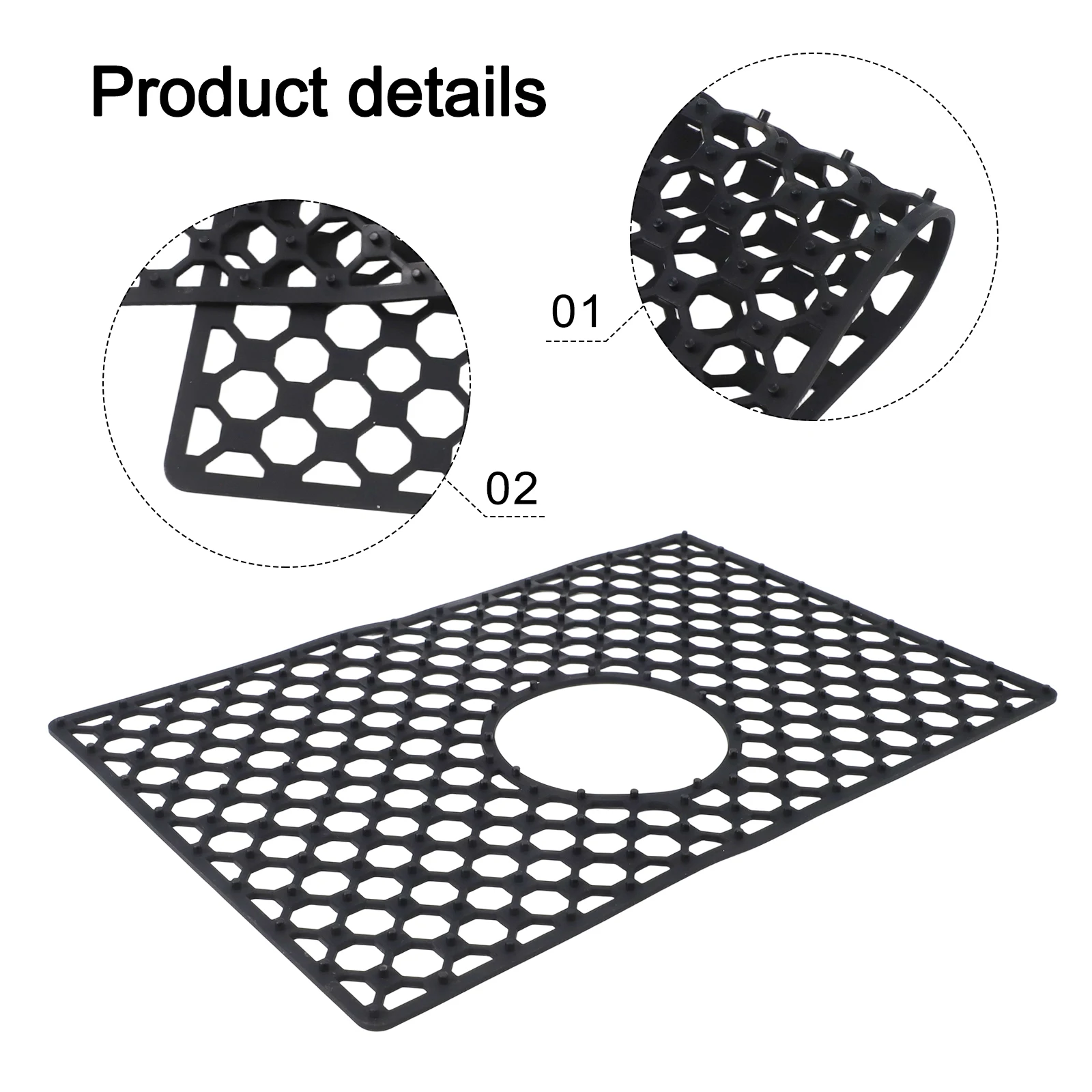 Non Slip Silicone Sink Mat for Kitchen Use and Heat Resistant with Center Drain Openings for Efficient Drainage