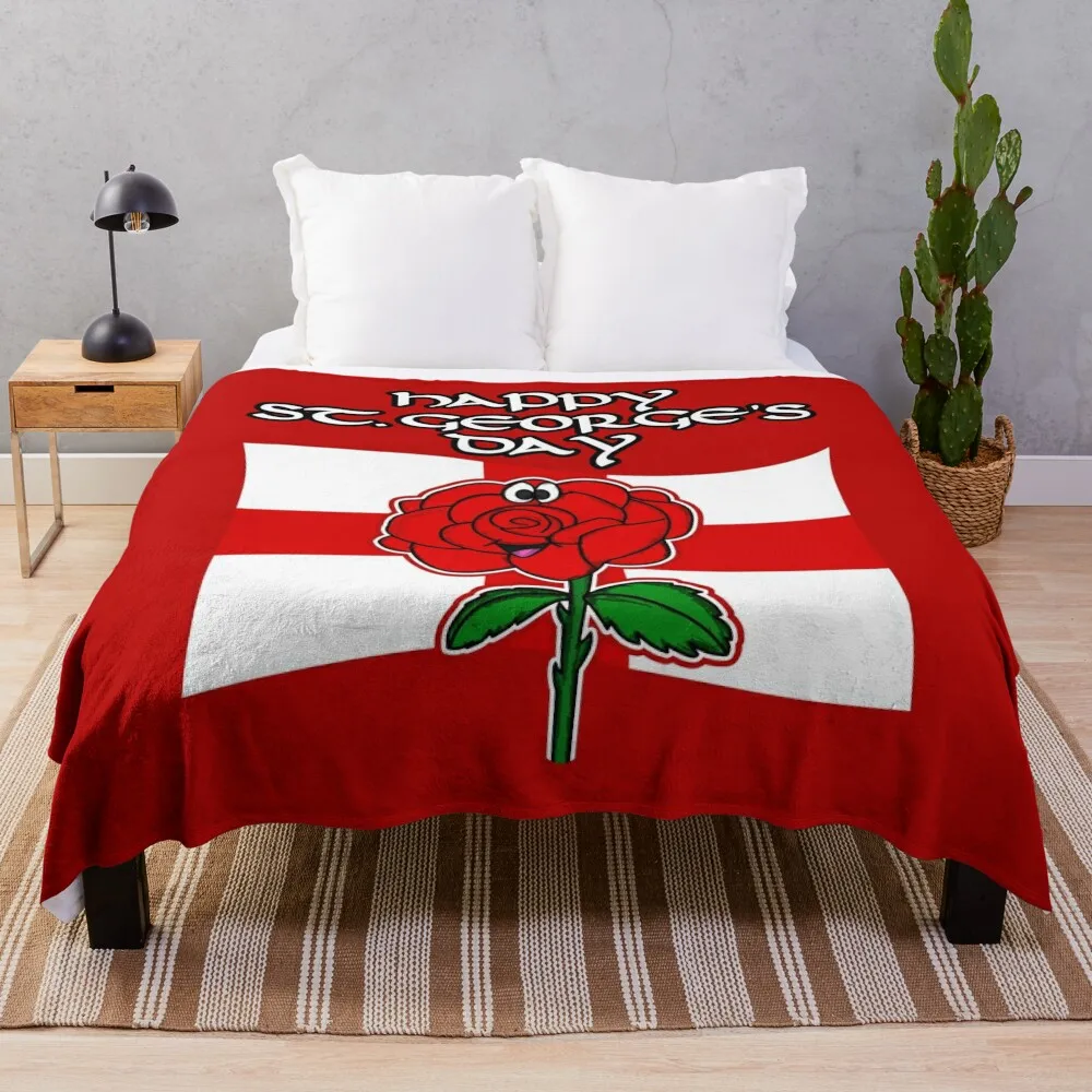 

Happy St. George's Day Rose England English Flag Throw Blanket Summer Beddings Picnic Blankets