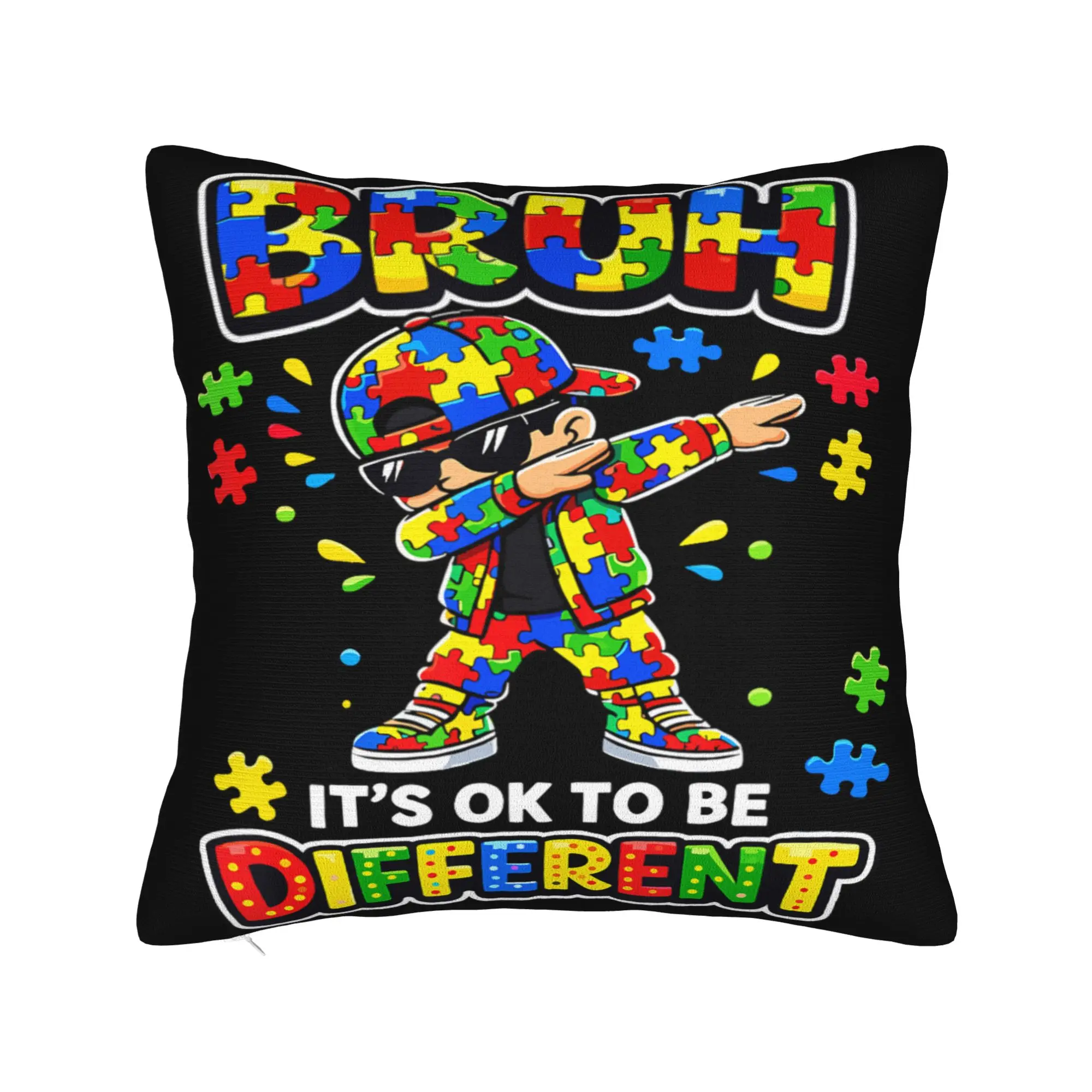 Decorative Pillow Cover Dabbing Puzzle Autism Awareness Merchandise Seat  Throw Pillow Case Cover Square Multi-Size