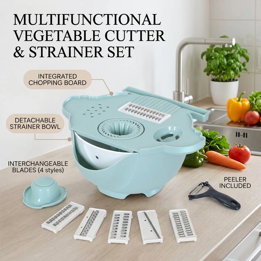 Multi-Functional Vegetable Slicer Grater with Silk Eraser Feature And Vegetable Washing Draining Basket for Hair Replacement Shr