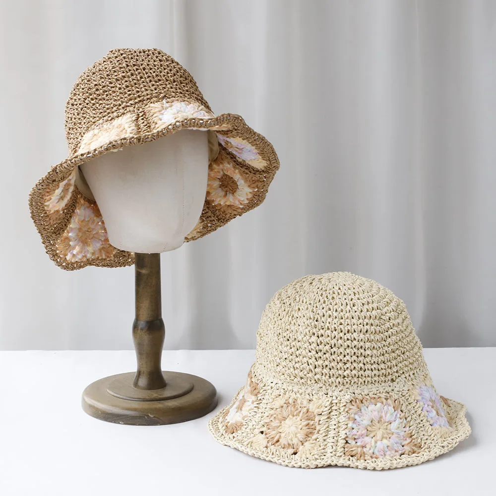 NEUE Frauen Sonnenhut SPITZE BLUME Breite Große Krempe Strand Hüte Frauen Sommer Stroh Hut Faltbare Chapeau Femme Strand UV Schutz Kappe – Detail 5