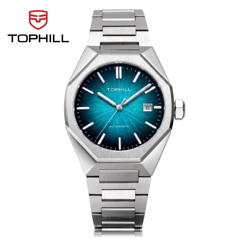 TOPHILL 39mm Miyota 8215 Mechanical Watches Men Automatic See-Through Caseback Butterfly Clasp 5ATM Luminous TW102G