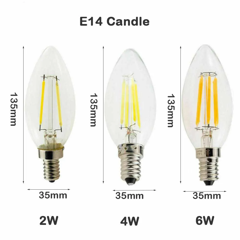 5 шт., приглушаемая лампочка E14 220 В, лампочка эдисона, лампочка для люстры, C35, лампочка в виде свечи, лампочка в виде лампочки 2 Вт, 4 Вт, 6 Вт, для помещений, спальни