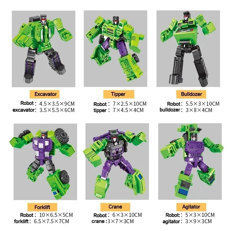 6 in 1 Transformation Robot Model Defensor Devastator Toys Action Figure Robot DIY Toys Best Gift For Education Children