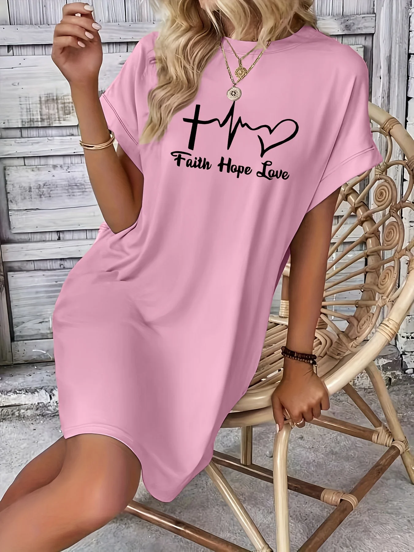 Robe t-shirt à manches courtes et col rond pour femmes, décontractée, foi, espoir, amour, imprimé, graphique, coupe ample, printemps et été