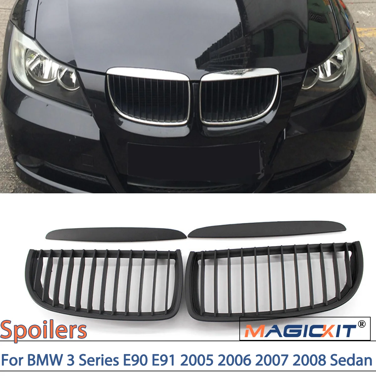 

MagicKit For BMW 3 Series E90 E91 2005 2006 2007 2008 Sedan Wagon Pre-facelift Front Kidney Grille Matte Black car accessories