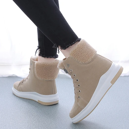 Botas de neve para mulheres sapatos de inverno botas de algodão pele de pelúcia senhora sapatos casuais dedo do pé redondo alta superior tornozelo botas femininas 2024 tenis femme