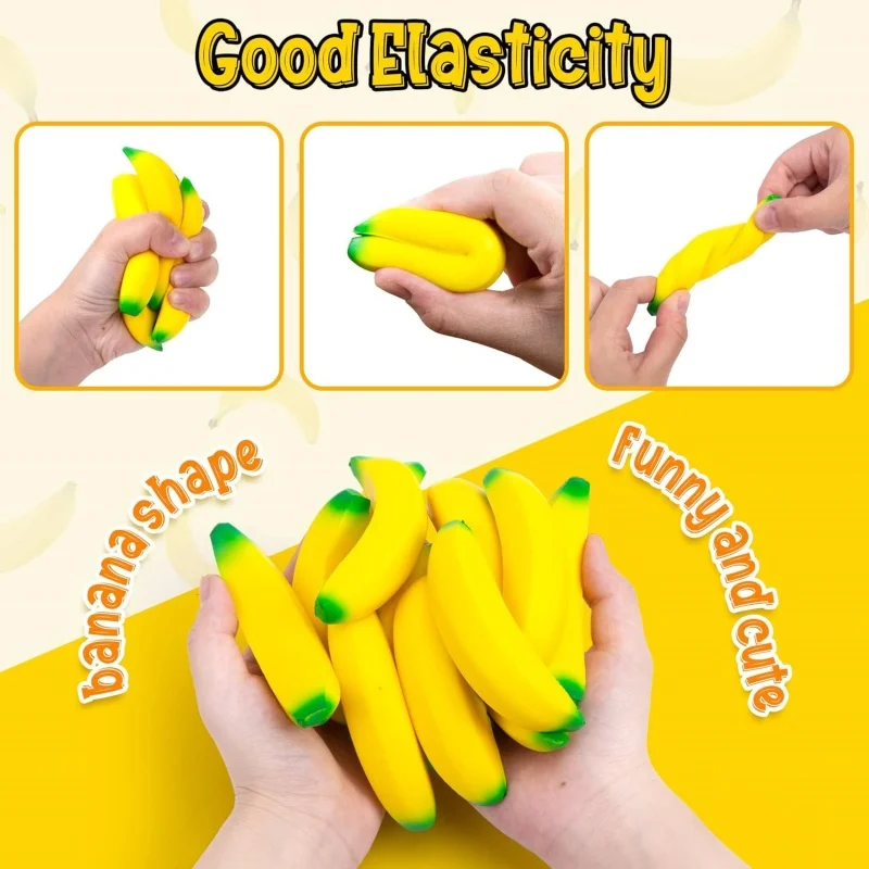 Brinquedos mole de banana falsa, macio, leve e durável, espuma pu, brinquedo de apertar frutas, divertido e relaxante com aparência realista, adereço engraçado