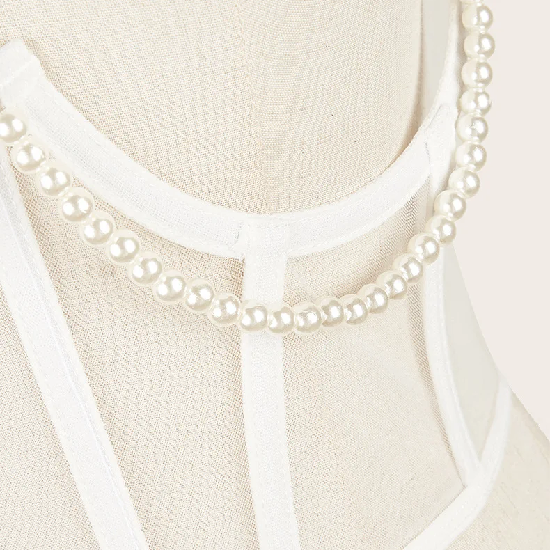 مثير المرأة أسود أبيض وردي مشد حزام الشرير اللؤلؤ سلسلة معدنية القوطي Cummerbund عالية الخصر القمم خمر شبكة انظر من خلال المشدات #6