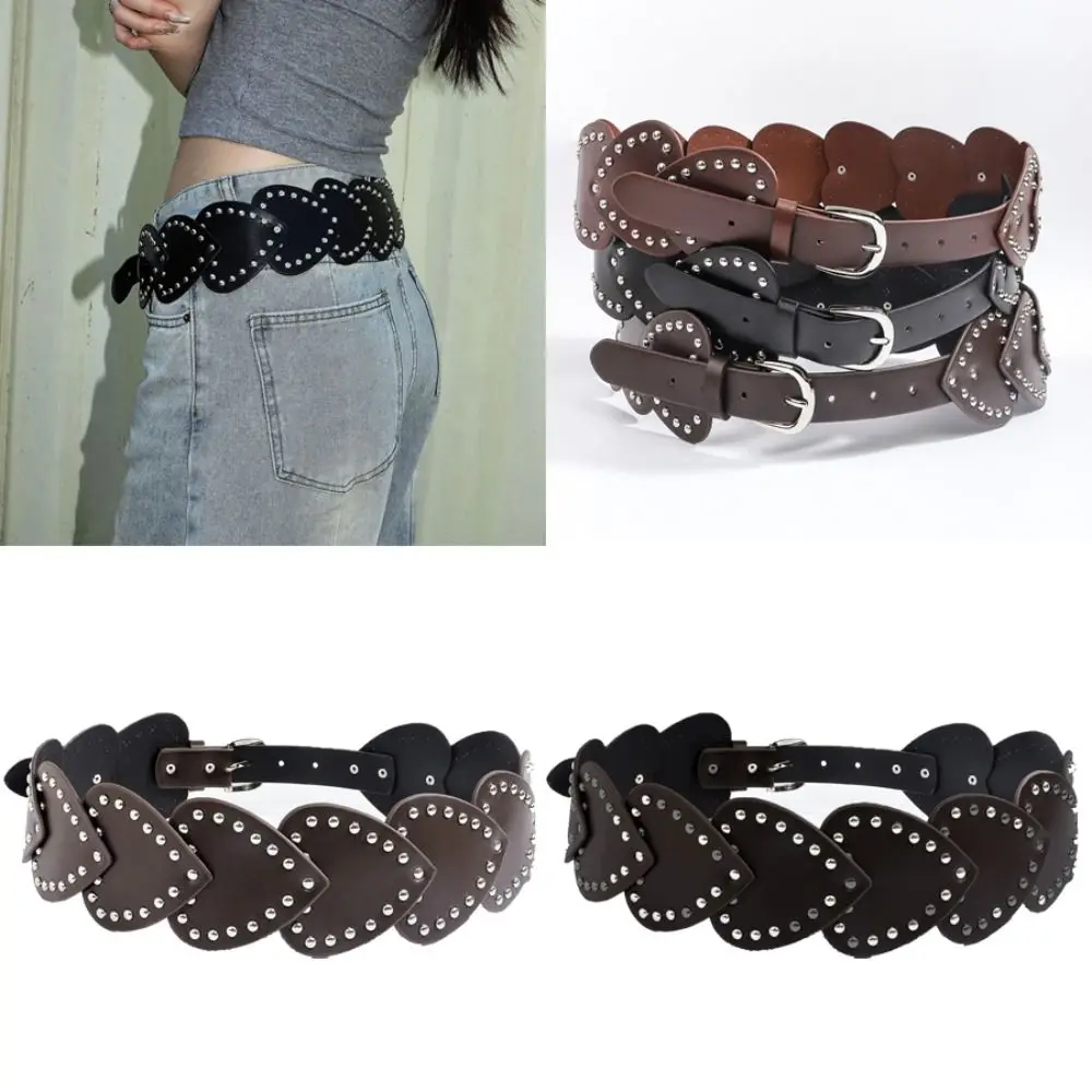 

Fashion PU Leather Love Rivet Belt Needle Buckle Adjustable Rivet Waistband Wide Gothic Style Dress Belt Sweater Decorative