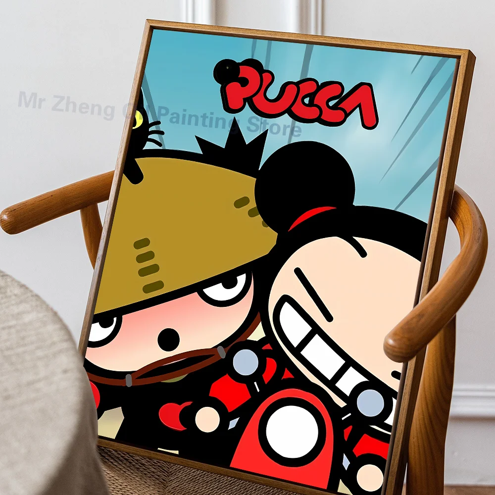 Cute Cartoon P-Pucca Poster Self-adhesive Art Waterproof Paper