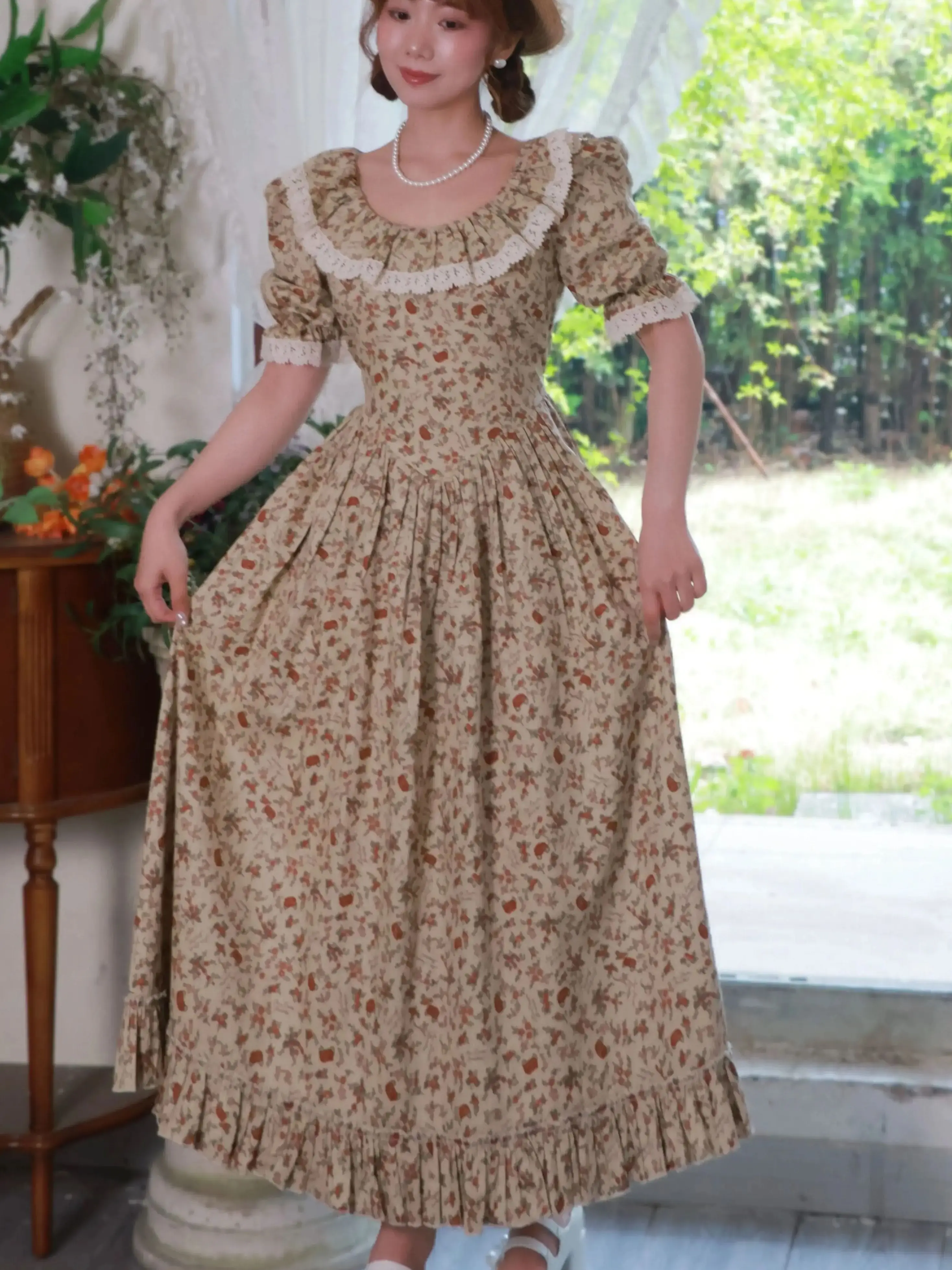 

Летнее женское платье TIYIHAILEY с коротким рукавом, длиной до середины икры, размеры S-L, винтажное, 100% хлопок, на шнуровке, с принтом, А-силуэт, с кружевными вставками