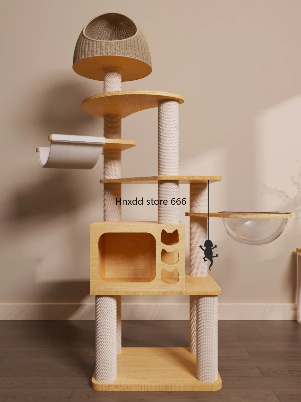 Luxury solid wood cat climbing frame integrated cat scratching board space capsule cat frame