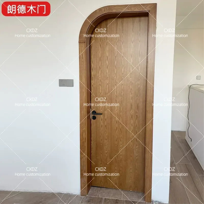 Round Arch Solid Wood Casement Door Custom Carved Rivets Special Shaped Indoor Kitchen Bathroom Study Home Decoration