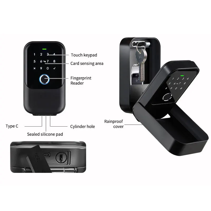 Wall-Mounted TTLock / Tuya WiFi Smart Key Box Fingerprint Safe Box Security Outdoor Waterproof Password Card Lock Box