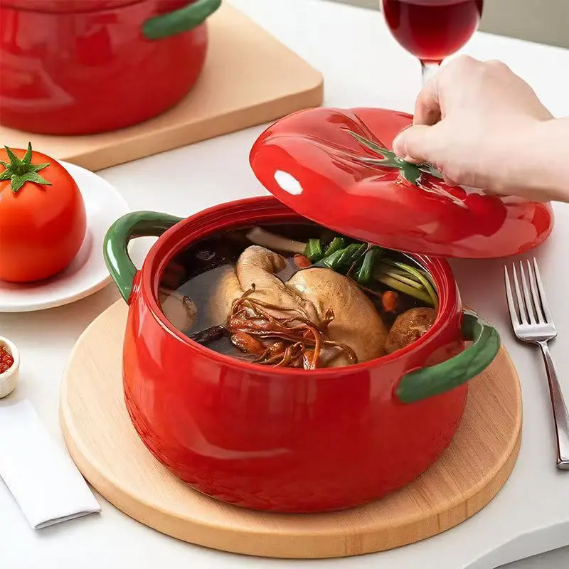 

Green Apple Ceramic Binaural Soup Bowl with Cover Household Creative Student Dormitory Instant Noodles Pasta Bowl Tableware