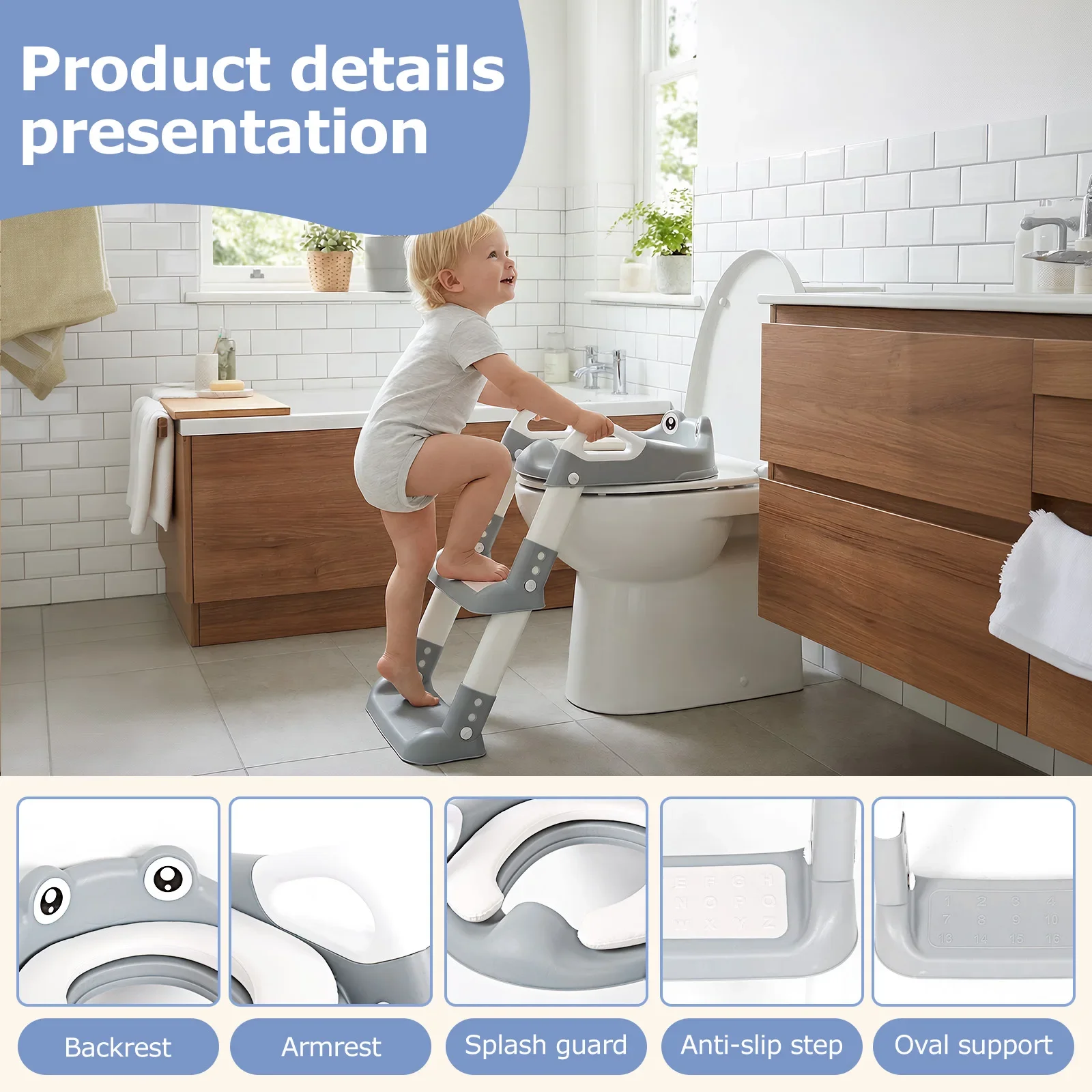 Foldable Children Toilet Step Stool Training Seat Adjustable Toilet Ladder Helper for Kids Bathroom Safe Potty Training Tool view 6