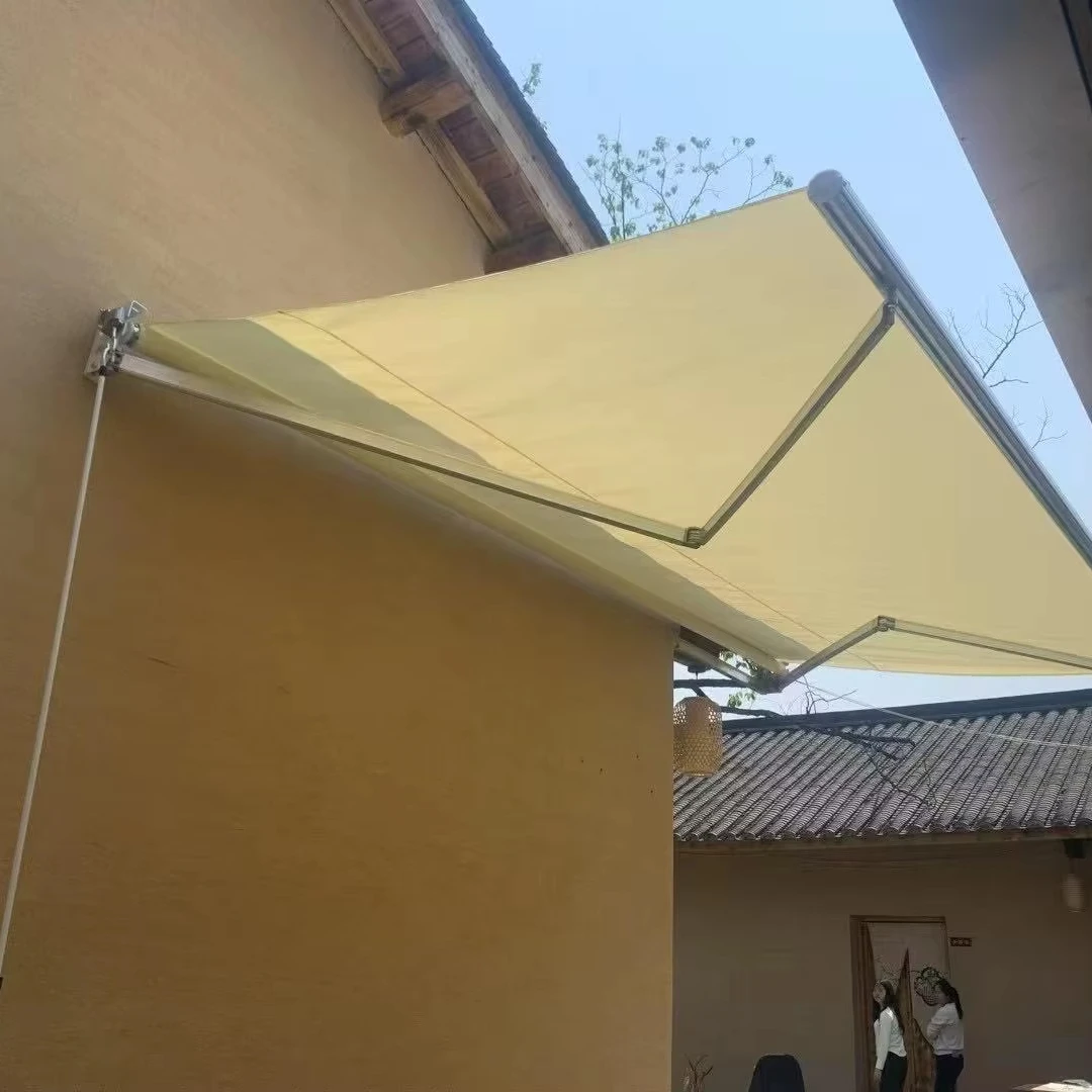 Modern Outdoor Manual Retractable Awning with White Frame Aluminum Window Balcony Retract for Patio Terrace Use Customizable siz