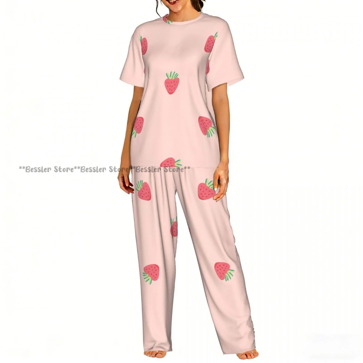 

Women's Comfort Pajamas Women's Pink Strawberry Short Sleeve Set Sleepwear