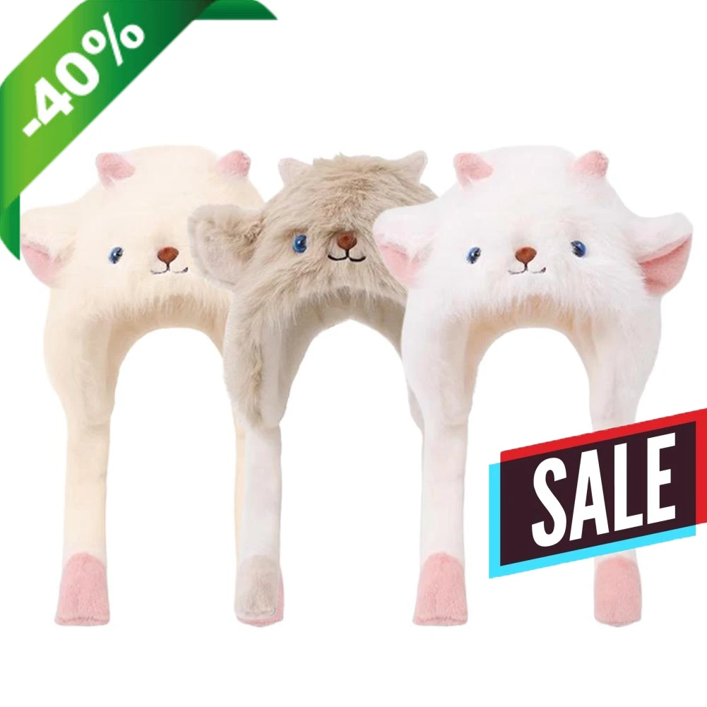 

Плюшевая шапка ягненка, мягкая флисовая шапка с ушками, движущиеся прыжки, всплывающая шапка с взбиванием, праздничное платье для косплея