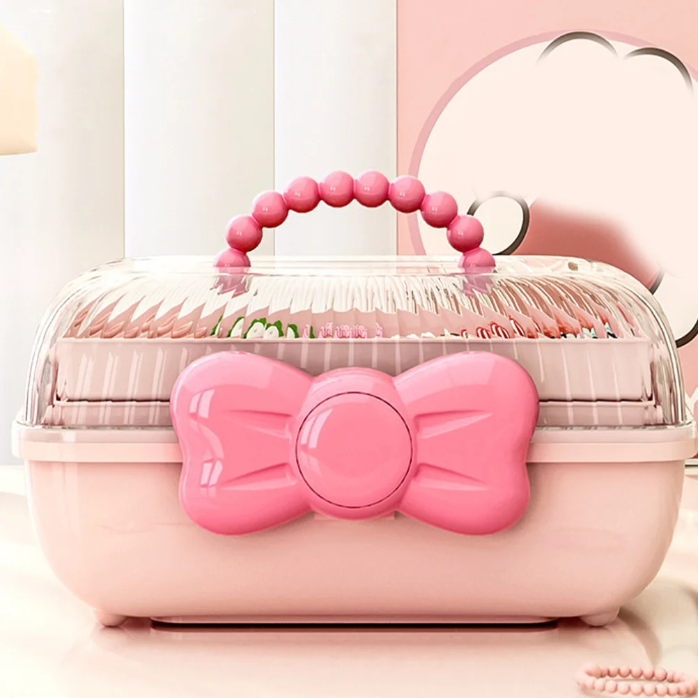 Jewelry Cute Bow Girl Storage Box Portable Hairband Clip Head Flower Multi-layer Compartment Pink Clips Case For Pp