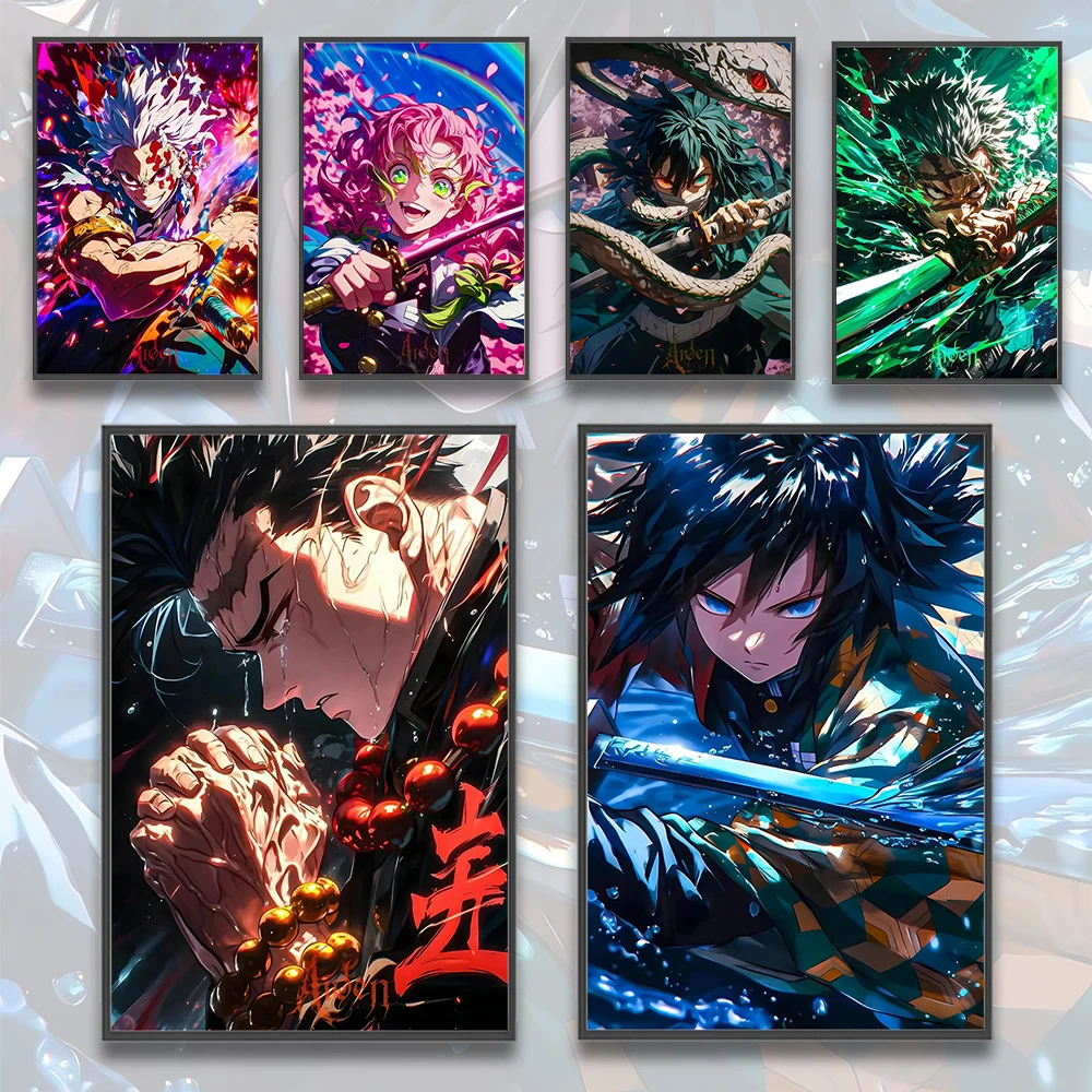 Demon Slayer Hashira Anime Self-adhesive Poster Kyoumei Himejima Wallpaper Figures Home Decoration Painting Art Decor Cartoons