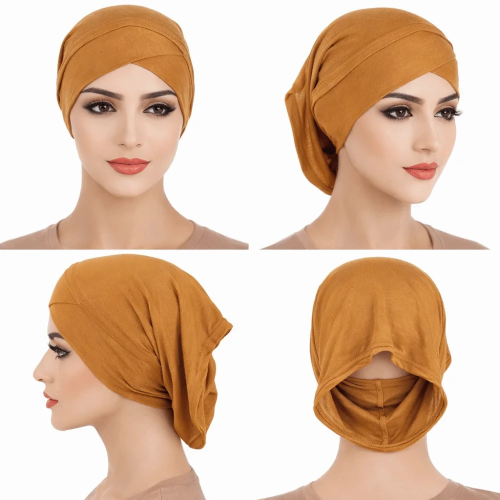 

Comfortable Fit Solid Color Inner Cap Jersey Cotton Under Scarf Caps Elastic Breathable Scarf Caps for Women