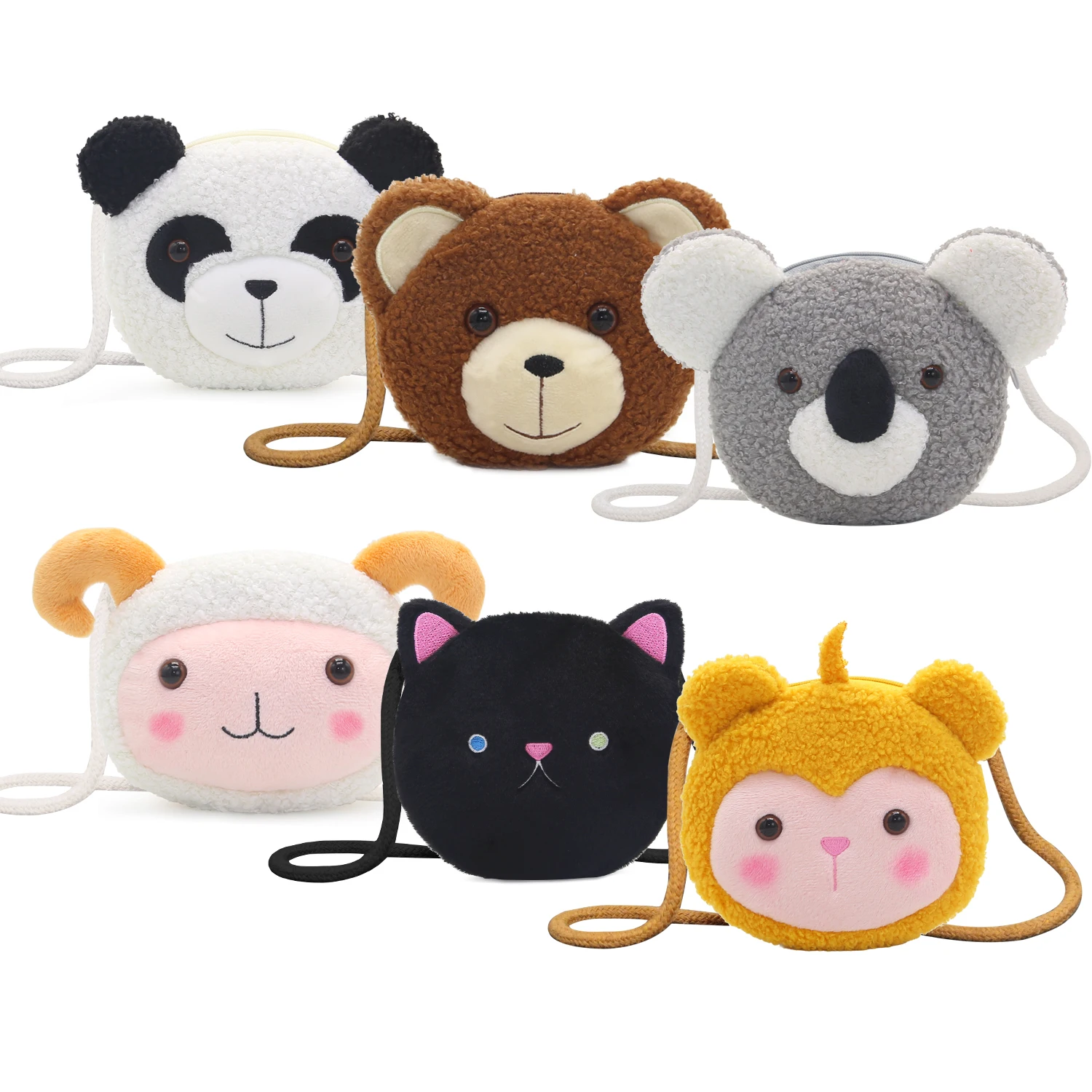 Kawaii Plush Crossbody Bag Cute Cartoon Animal Bear Koala Panda Coin Wallet Boys And Girls Mini Shoulder Bag Small Phone Purse