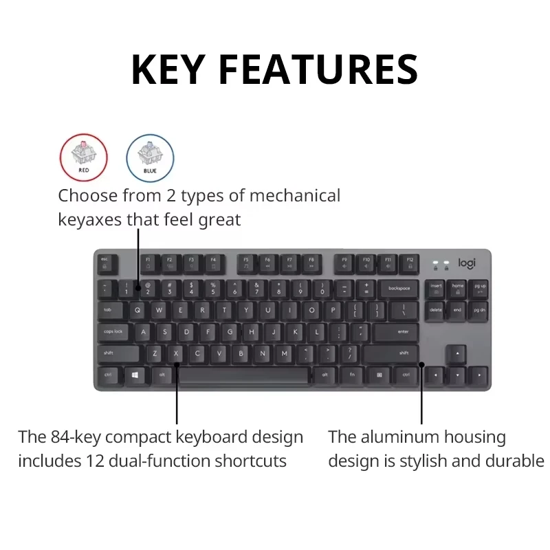 Teclado mecânico para jogos Logitech K835: mini desktop com fio de 84 teclas e teclas substituíveis