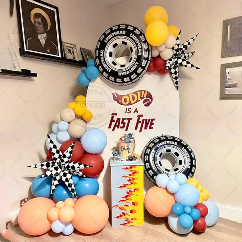 Lighting Mcqueen Birthday Decor - Racing Theme Balloons Arch Garland Yellow