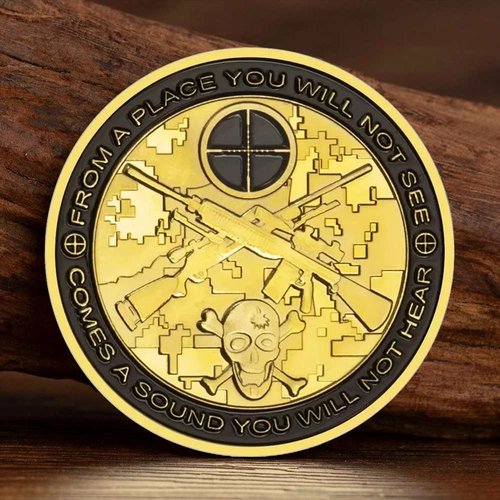 You Can Run,but You Will Only Die Tired Gold Plated Souvenir Coin Us Army Sniper Commemorative Coins